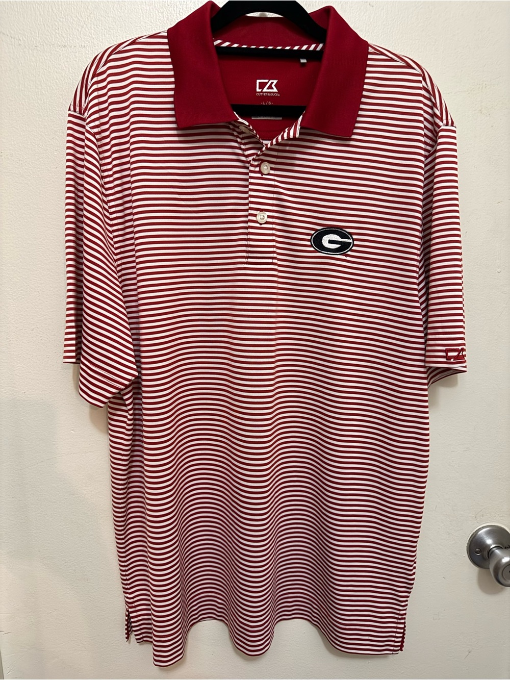 Cutter & Buck Georgia Red and White Striped Polo